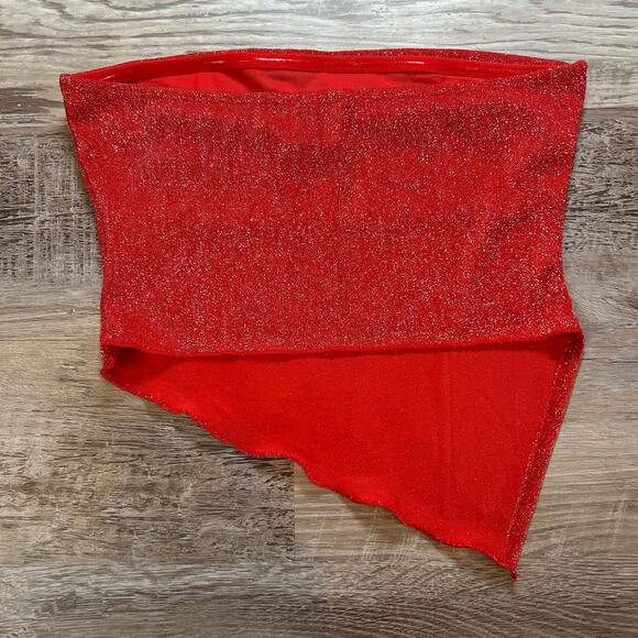 Princess Polly Red Glitter Asymmetrical Tube Top Size 4 - Picture 3 of 5